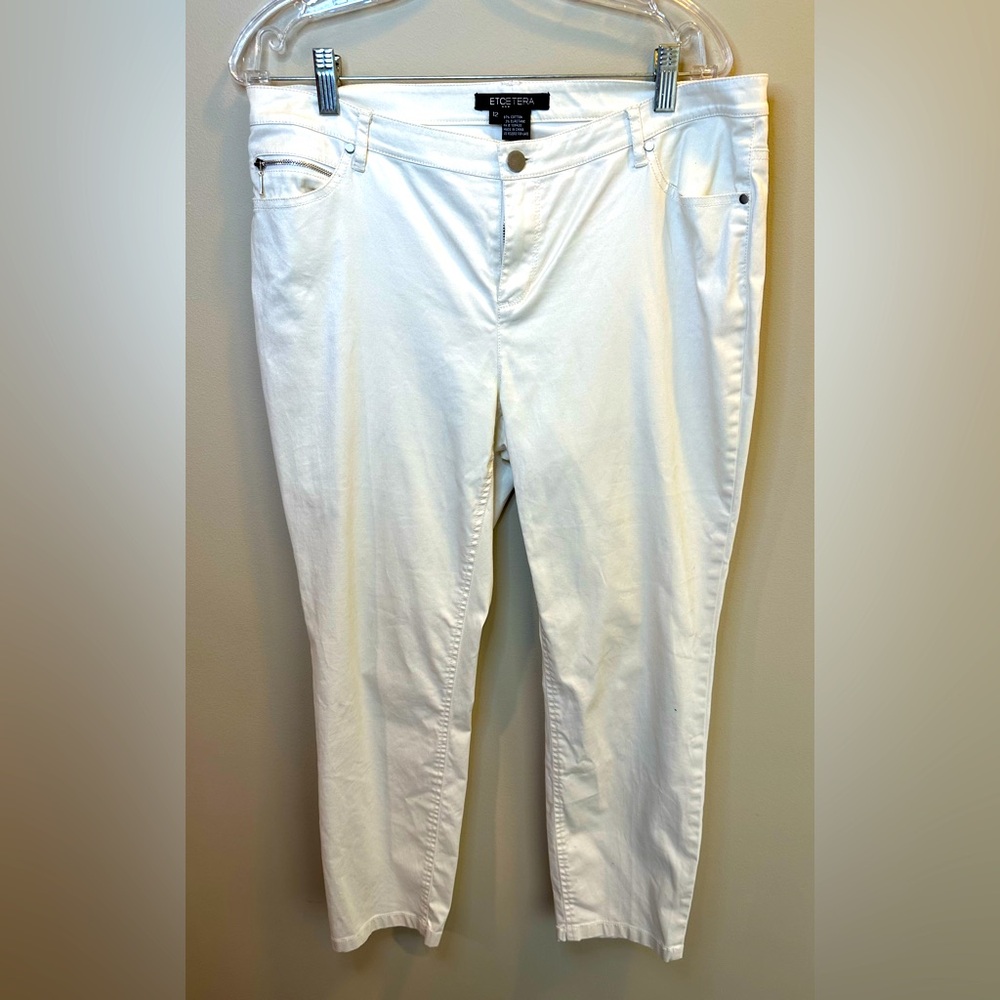 Etcetera White Cropped Pants, Shimmery Cream Color, 12